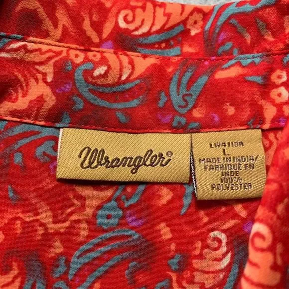 WRANGLER Shirt Womens Large Button Up Blouse Top Floral Sheer Red - Picture 3 of 7